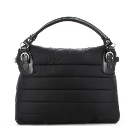 TATOO - Borsa due manici nera piumino con fibbie frontali e tracolla removibile, MADE IN ITALY