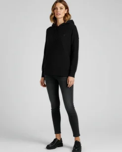 TATOO - MAGLIA MANICA LUNGA NERA CON CAPPUCCIO DA DONNA