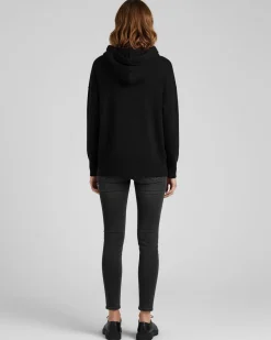TATOO - MAGLIA MANICA LUNGA NERA CON CAPPUCCIO DA DONNA