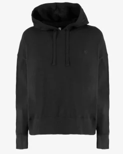 TATOO - MAGLIA MANICA LUNGA NERA CON CAPPUCCIO DA DONNA