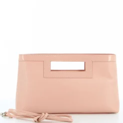 TATOO - Pochette cipria in saffiano e vernice con tracolla removibile, MADE IN ITALY