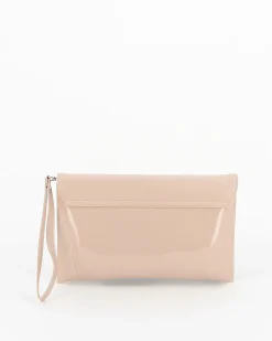 TATOO - Pochette cipria in vernice con patta, laccetto e tracolla removibile, MADE IN ITALY