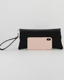 TATOO - Pochette nera in camoscio con patta