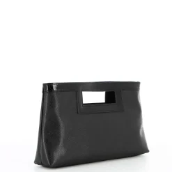 TATOO - Pochette nera in saffiano e vernice con tracolla removibile, MADE IN ITALY