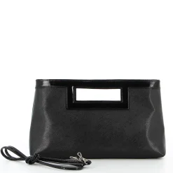TATOO - Pochette nera in saffiano e vernice con tracolla removibile, MADE IN ITALY