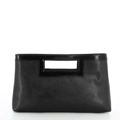 TATOO - Pochette nera in saffiano e vernice con tracolla removibile, MADE IN ITALY