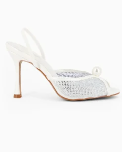 TATOO - Sandalo slingback bianco con strass e perla, tacco 9,5CM