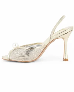 TATOO - Sandalo slingback oro con strass e perla, tacco 9,5CM