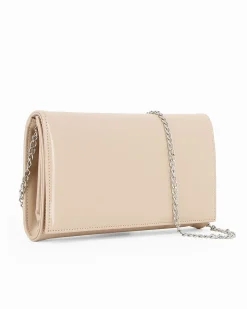 TATOO - Tracolla beige in vernice con patta e due scomparti interni, MADE IN ITALY