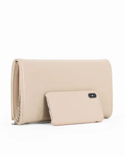 TATOO - Tracolla beige in vernice con patta e due scomparti interni, MADE IN ITALY