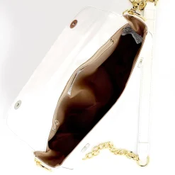 TATOO - Tracolla bianca multimateriale con patta e dettaglio catena oro, MADE IN ITALY