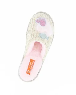 TIGLIO - Pantofola beige con cuori e pelliccia interna, MADE IN ITALY