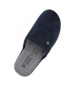 TIGLIO - Pantofola blu da uomo con sottopiede in VERA PELLE, MADE IN ITALY