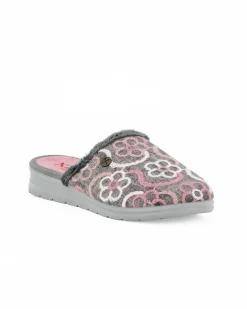 TIGLIO - Pantofola grigia da donna con ricami floreali, MADE IN ITALY