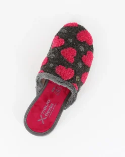 TIGLIO - Pantofola grigia da donna con cuori, MADE IN ITALY