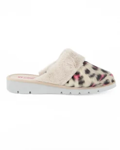 TIGLIO - Pantofola leopardata beige con pelliccia, MADE IN ITALY