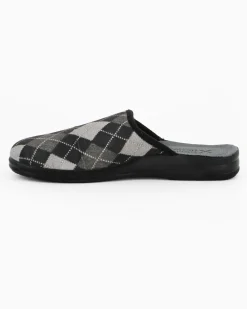 TIGLIO - Pantofola nera da uomo con sottopiede in VERA PELLE, MADE IN ITALY
