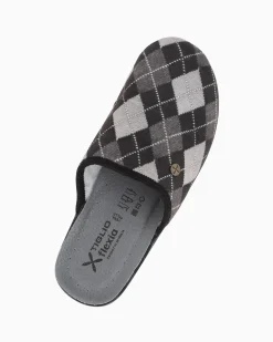 TIGLIO - Pantofola nera da uomo con sottopiede in VERA PELLE, MADE IN ITALY