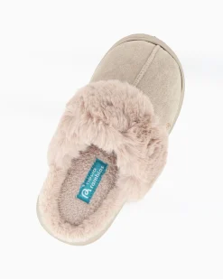 TIGLIO RAMBLAS - Pantofola beige scamosciata con pelliccia