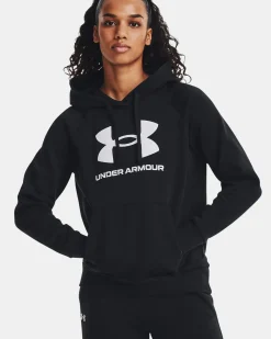 UNDER ARMOR - Felpa da donna nera con cappuccio e logo bianco