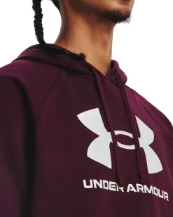 UNDER ARMOR - Felpa da uomo bordeaux con cappuccio e logo bianco