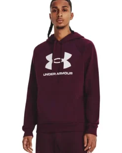 UNDER ARMOR - Felpa da uomo bordeaux con cappuccio e logo bianco