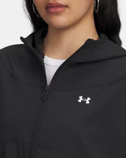 UNDER ARMOUR - GIACCA LEGGERA CON CAPPUCCIO FULL ZIP RIVAL WOVEN JKT HD NERA DA DONNA , 6004849_0005