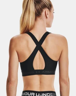 UNDER ARMOUR - REGGISENO SPORTIVO CROSSBACK MID BRA NERO  CON DETTAGLI GRIGI DA DONNA, 1361034_0001