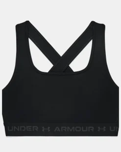 UNDER ARMOUR - REGGISENO SPORTIVO CROSSBACK MID BRA NERO  CON DETTAGLI GRIGI DA DONNA, 1361034_0001