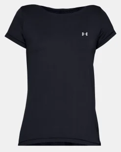 UNDER ARMOUR - T shirt da donna nera in tessuto traspirante con logo bianco