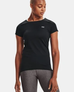 UNDER ARMOUR - T shirt da donna nera in tessuto traspirante con logo bianco