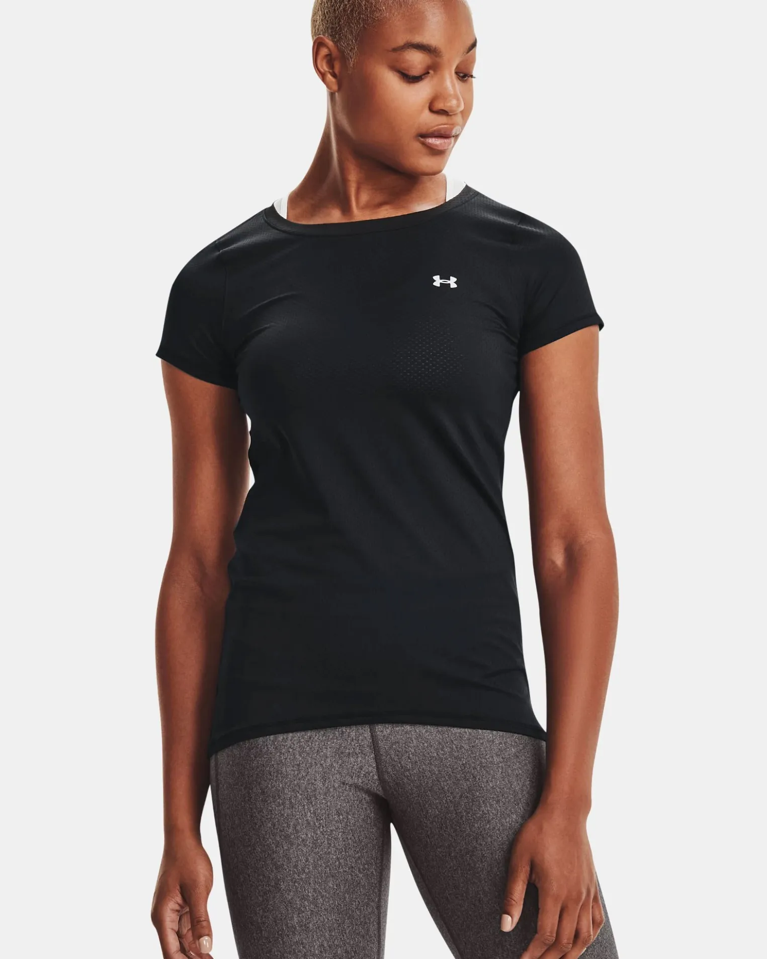 UNDER ARMOUR - T shirt da donna nera in tessuto traspirante con logo bianco