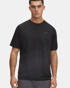 UNDER ARMOUR-T-SHIRT MEZZA MANICA TECH FADE SS NERA CON DETTAGLI GRIGI DA UOMO, 6005916_0001
