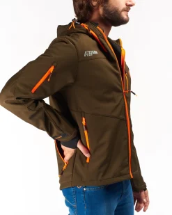 UNIVERS - GIACCA DA CACCIA MOENA VERDE E ARANCIONE IN SOFTSHELL IMPERMEABILE