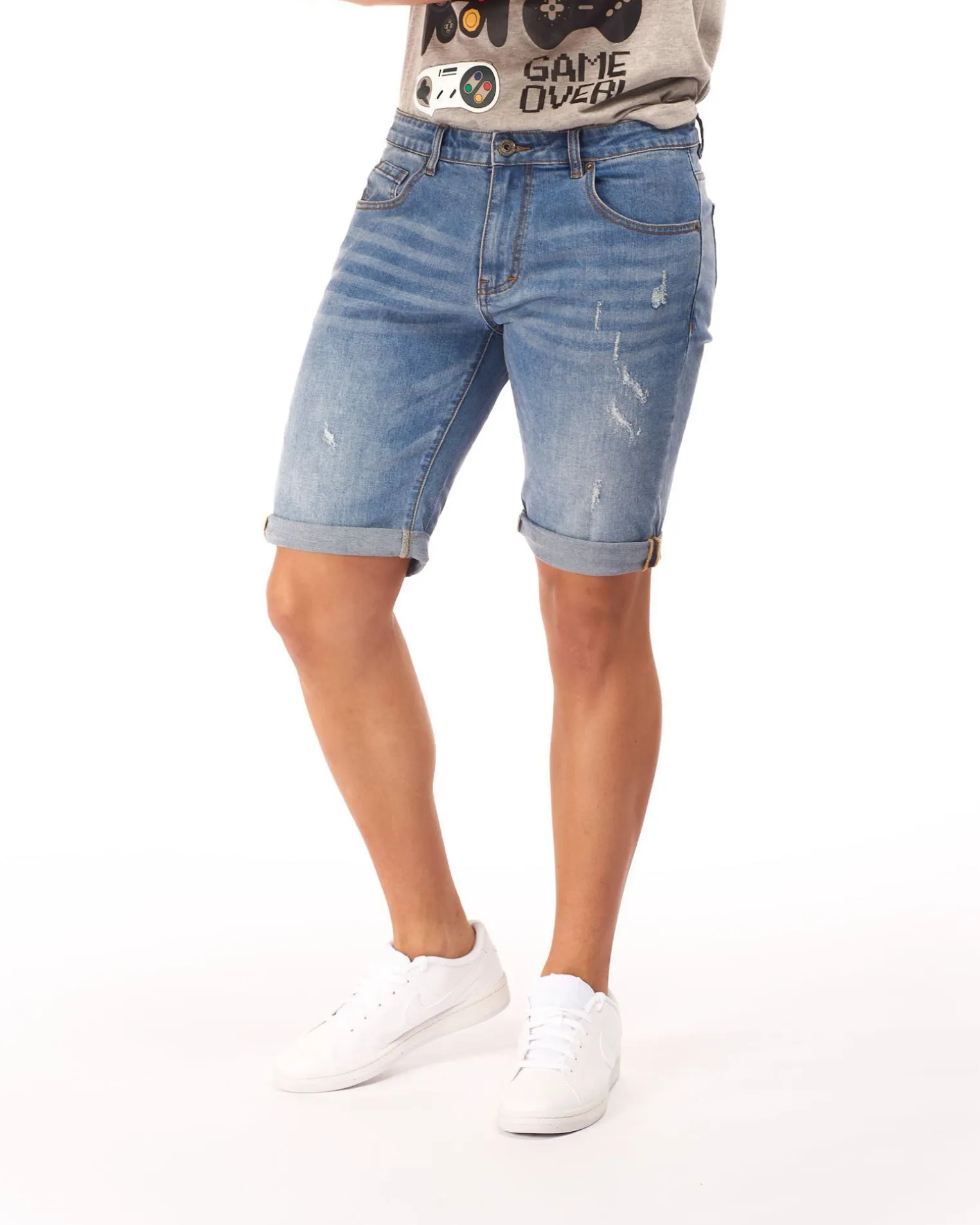 UOMO BERMUDA JEANS CHIARO ROTTURE