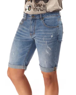 UOMO BERMUDA JEANS CHIARO ROTTURE