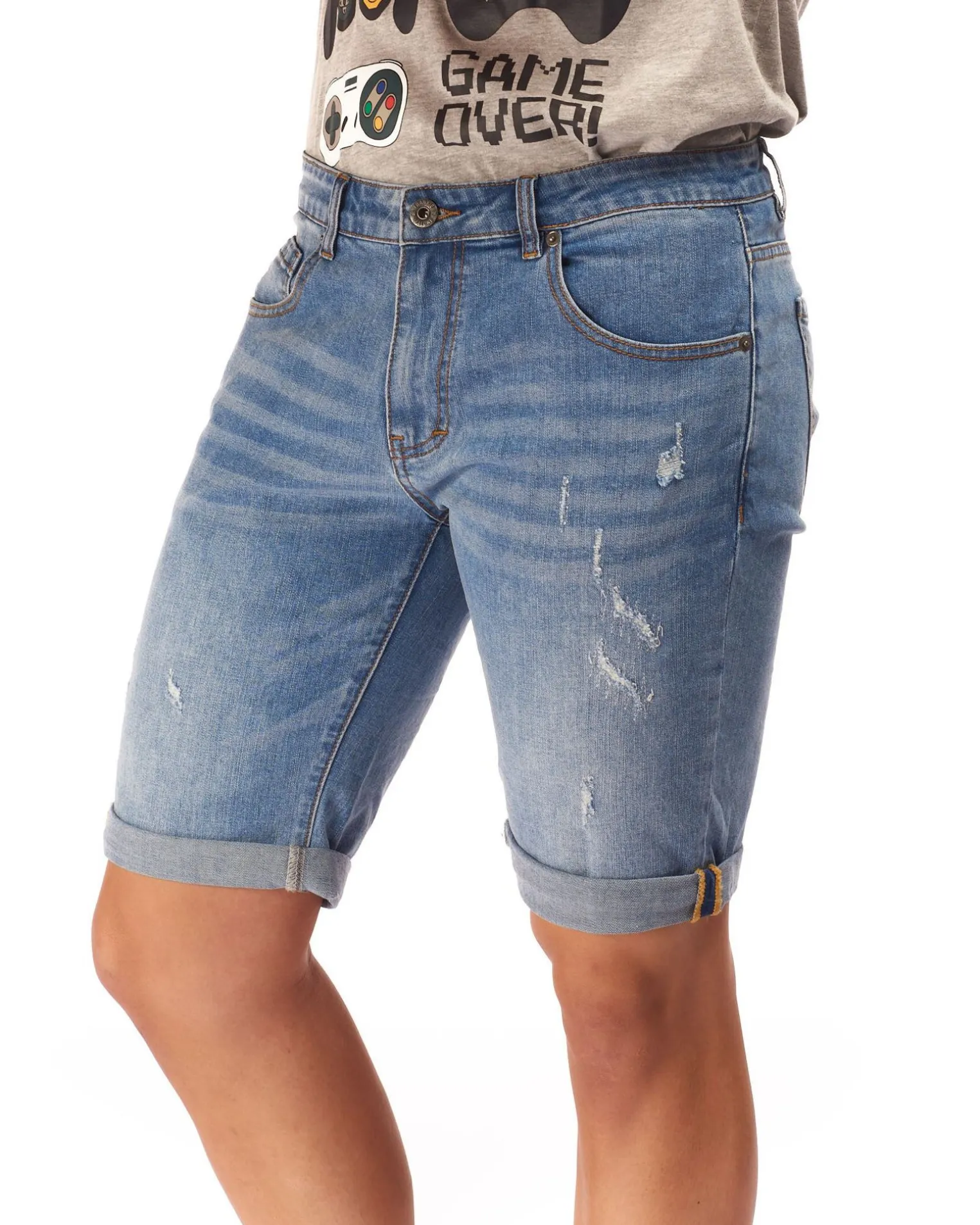 UOMO BERMUDA JEANS CHIARO ROTTURE