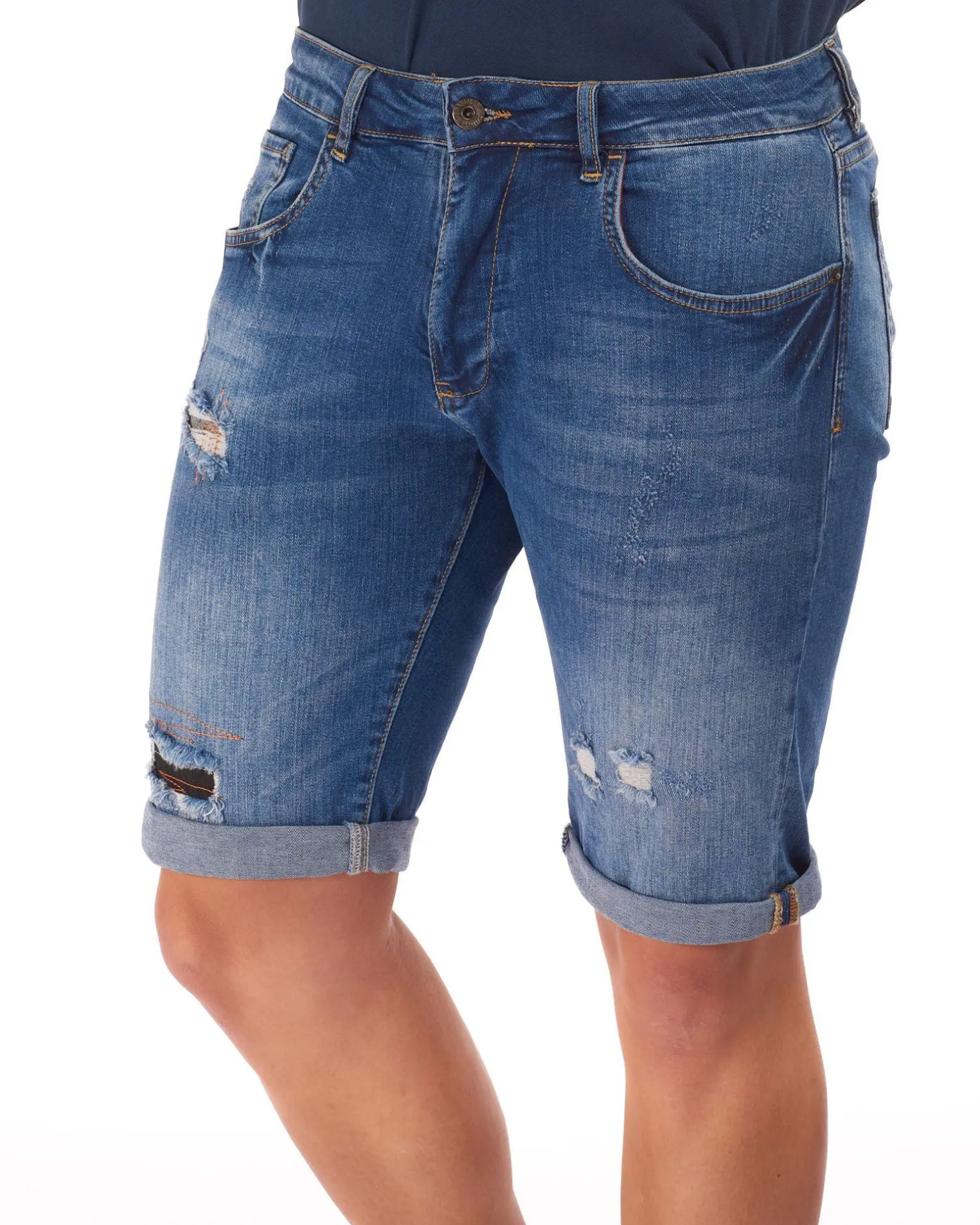 UOMO BERMUDA JEANS MEDIO ROTTURE