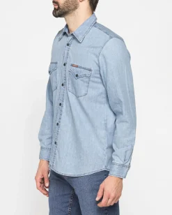 UOMO CAMICIA JEANS MANICA LUNGA