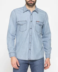 UOMO CAMICIA JEANS MANICA LUNGA