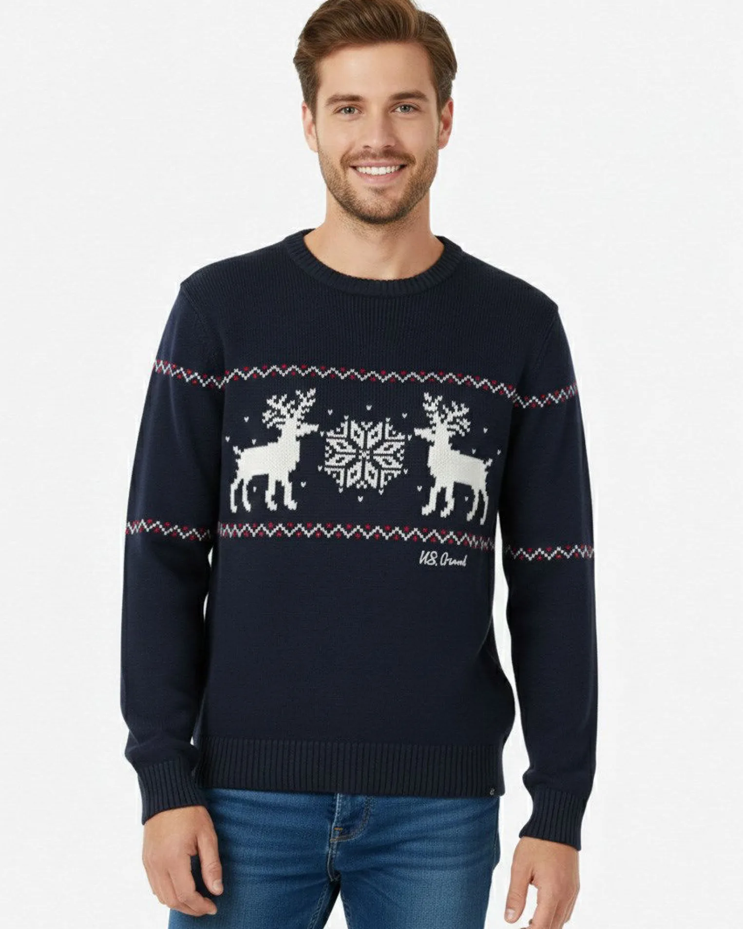US GRAND - Maglione manica lunga blu con renna