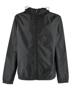 WAIKIKI RUN- K-WAY CON CAPPUCCIO FULL ZIP UOMO NERO CON DETTAGLI ARANCIONI FLUO - VERANO