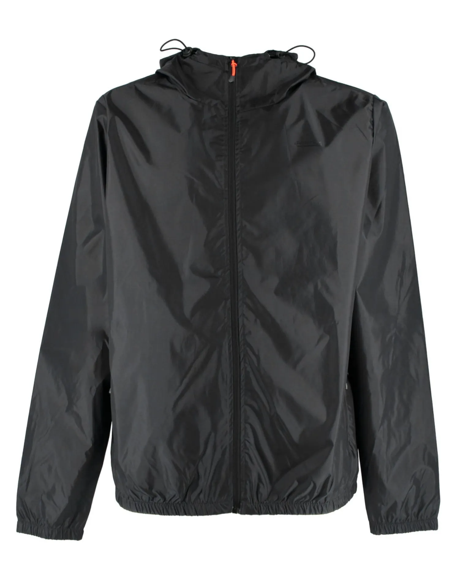 WAIKIKI RUN- K-WAY CON CAPPUCCIO FULL ZIP UOMO NERO CON DETTAGLI ARANCIONI FLUO - VERANO