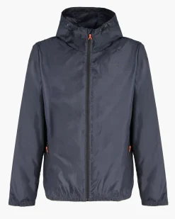 WAIKIKI RUN- K-WAY CON CAPPUCCIO FULL ZIP UOMO BLU SCURO CON DETTAGLI ARANCIONI FLUO - VERANO