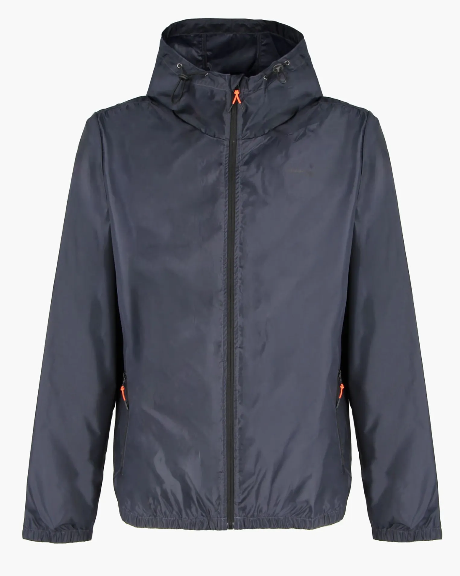 WAIKIKI RUN- K-WAY CON CAPPUCCIO FULL ZIP UOMO BLU SCURO CON DETTAGLI ARANCIONI FLUO - VERANO