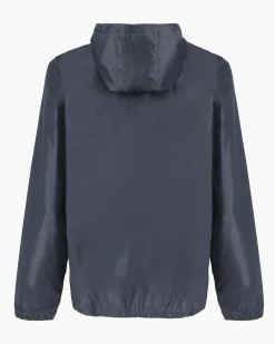 WAIKIKI RUN- K-WAY CON CAPPUCCIO FULL ZIP UOMO BLU SCURO CON DETTAGLI ARANCIONI FLUO - VERANO