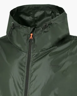 WAIKIKI RUN- K-WAY CON CAPPUCCIO FULL ZIP  UOMO VERDE MILITARE CON DETTAGLI ARANCIONI FLUO - VERANO