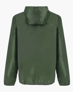 WAIKIKI RUN- K-WAY CON CAPPUCCIO FULL ZIP UOMO VERDE MILITARE CON DETTAGLI ARANCIONI FLUO - VERANO