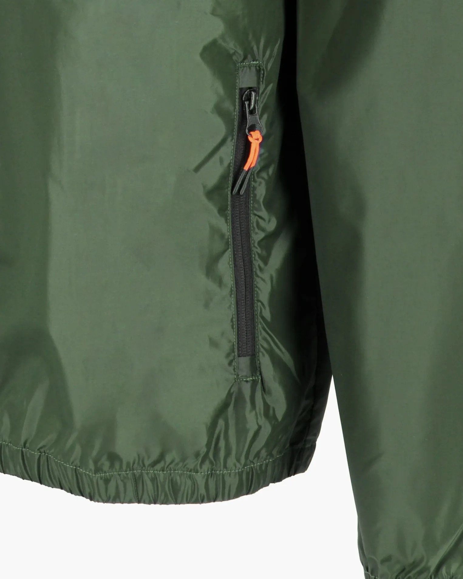 WAIKIKI RUN- K-WAY CON CAPPUCCIO FULL ZIP UOMO VERDE MILITARE CON DETTAGLI ARANCIONI FLUO - VERANO