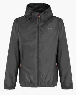 WAIKIKI RUN- K-WAY CON CAPPUCCIO FULL ZIP UOMO NERO CON DETTAGLI ARANCIONI FLUO - VERANO